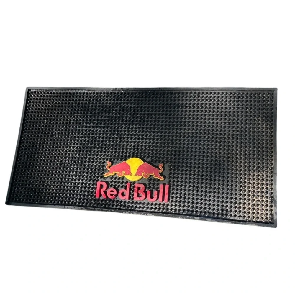 Red Bull Bar Mat Large Rubber Spill Mat Home Bar Man Cave Decor 23 x 11.5 Inch